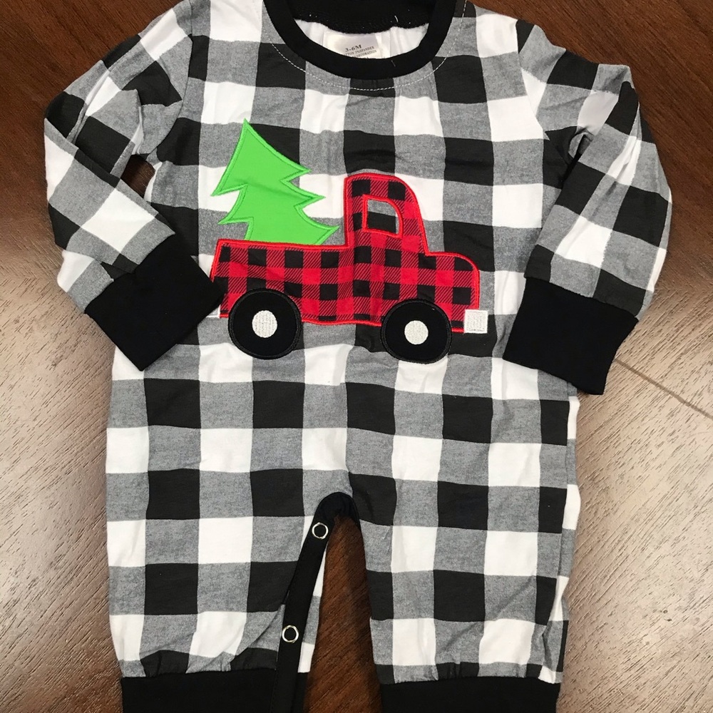 NEW BOUTIQUE CleanOut Plaid Christmas Truck Romper